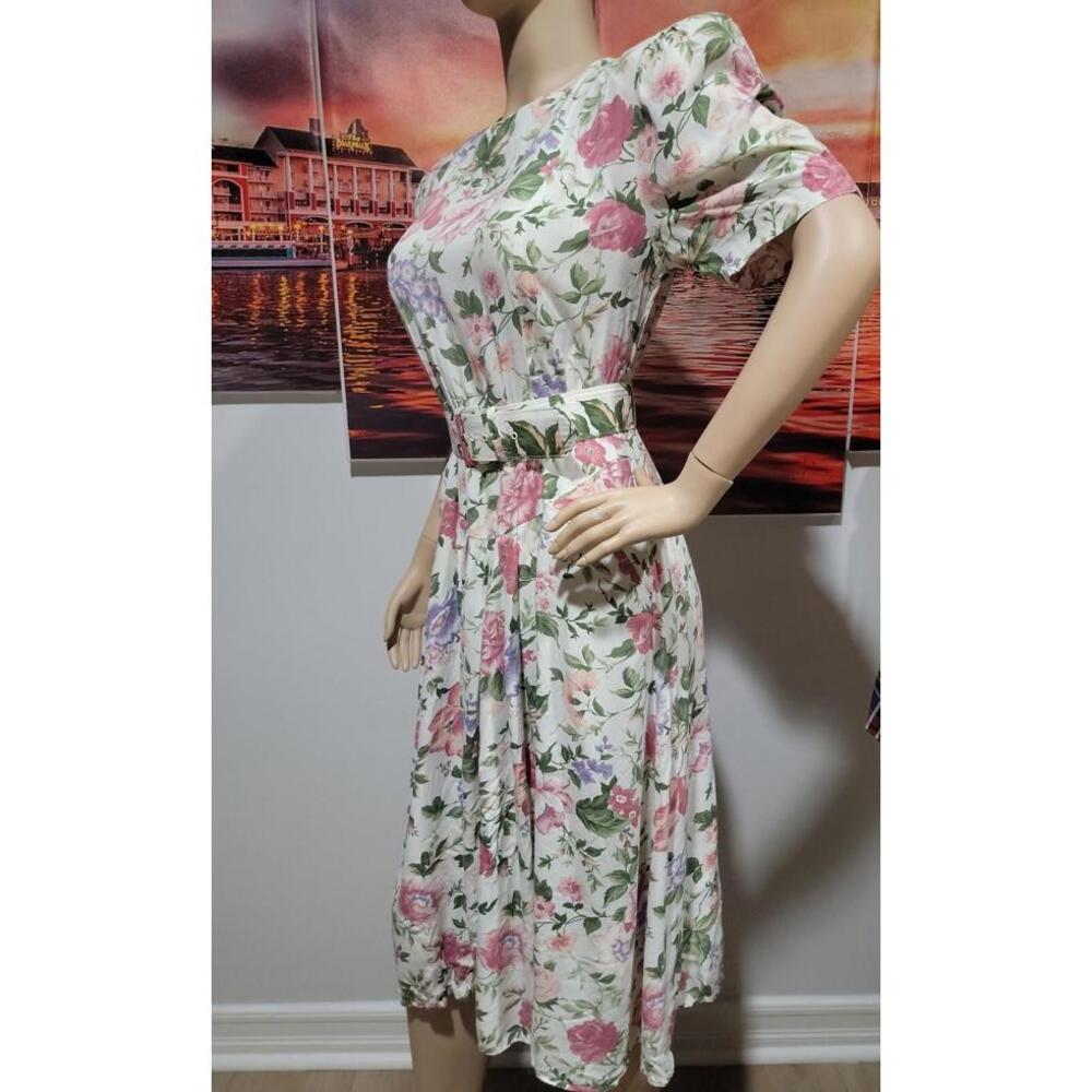 Betsy's Things Dress Size 8 VTG Womens Multicolor Floral Button Down, Belted #X